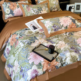 Nordic Bedding Sets Egyptian Cotton Floral Flat Bed Sheet Set Pillowcases Skin-Friendly Breathable Queen King Size Bed Linen Set