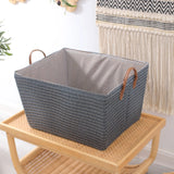 WickerSeagrassCollapsibleStorageBasket,Foldable-HandlesLidlessToyLaundrySundriesOrganizer-BathroomLivingRoomBedroomHomeDecorGift