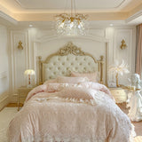 Romantic Floral Lace Embroidered Ruffles Princess Wedding Bedding Set 100% Cotton Duvet Cover Bed Sheet/Fitted Sheet Pillowcases