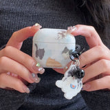 Cartoon Lovely Black White Cat Smooth Silicone Protection Case for AirPods Pro 2 for AirPods 1 2 3 4 Headset Cover Cute Pendant