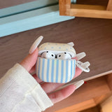 Pink Blue Dots Vertical Stripes Earphone Cover Case with Keychain for Airpods 1, 2, Pro/pro2/pro3, 3, 4, Dustproof, Anti-fall