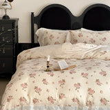 Vintage French Floral Lace Ruffles Pure Cotton Double Yarn Soft Princess Bedding Set Duvet Cover Bed Sheet Set Pillowcases 4Pcs