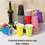50Pieces Colorful Plastic Party Cups for Drinks, Soda Punch Barbecue Cola or Water Disposable Cup of Birthday Wedding Party