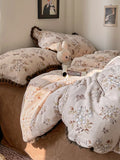 Ikeehome  Dr Flower Record Milk Fuzz Coral Fce Four Piece Set Girl Sle Warmth Bedding Cover Winter Cozy French Sle Bedding