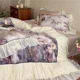French Luxury Bedding Set Ruffle Lace Trim Digital Printing Duvet Cover Bed Sheet Pillowcases for King Queen Size