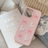 3D Pink Love Heart Bow Phone Case for IPhone16 15 14 12 13 11 Pro ProMax Mini Plus X XR Shockproof Phone Cover