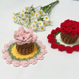 Crochet Floral Coasters Set Table Decorations Bouquet Coasters Potted Plant Decor Handmade Crafts Table Mat Kitchens Accessories