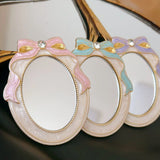 French Retro Style Portable Makeup Mirror Carved Bow Room Decoration Enamel Mini Mirror Creativity Home Ornaments Gift Set