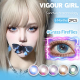 2pcs Half-Yearly Colored Contacts Blue Grass Fireflies Big Diameter Soft Lenses for Cosplay