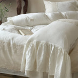 Vintage Lace French Princess Bedding Set 100% Cotton Double Yarn Soft Duvet Cover Flat/Fitted Bed Sheet Large Ruffles Pillowcase