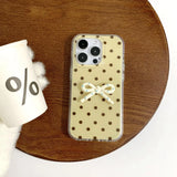 Fresh Stereo Bow Polka Dot Mobile Phone Case Suitable for Apple for Iphone16Promax Case/For Iphone15Promax Case/14Pro Case/13 Iphonecase/Fashionable Women's Mobile Phone Case/Simple Mobile Phone Case