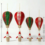 Christmas Tree Ornaments, Flocked Hot Air Balloon Santa Figurine, Gold-Trimmed Linen Basket, European and American Style