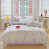 100% Cotton Skin-friendly Four Piece Set Soft Duvet Cover Set Single Couple Flower Printed Comforter Bedding Set for Adults Kids