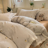 INS Korean Style New Yungan Cotton Wrinkled Double-layer Yarn Lace Bedding Sets