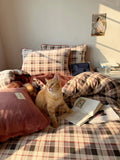 Thiened Red Plaid Autumn Winter Milk Velvet Bedding Set Double Sided Fce 8M Bus Retro Moonlight Bedding Cover Quilt