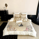 1000TC Egyptian Cotton Flowers Embroidery Pleated Edge Bedding Set Queen King Duvet Cover Flat/Fitted Bed Sheet Pillowcases 4Pcs