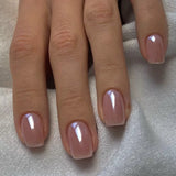 24Pcs Simple French Fake Nail with Gradient White Design Short Square Head False Nails Wearable Finished Manicure Press on Nails