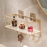 Luxury Home & Garden Kitchen Bathroom Wall Mounted Storage Rack No Drill Hanging Organizer Shelf with Hooks for Home