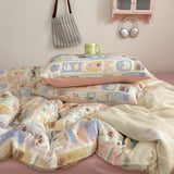100% Cotton Bedding Set Cartoon Cute Animals Duvet Cover Set Bed Linen Flat Sheets Set 2 Pillowcases Single Double Queen Size