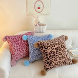 New sweet and cool leopard print milk coral plush ball throw pillow car office cushion living room sofa bed pillow
