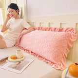 Solid Quilted Length Sleeping Ruffle Pillowcase For Double Couple 48*120cm Soft Flannel Fleece AB Side Pillow Cover Home Bedding