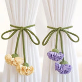 2PCS Fashion Flower Shape Adjustable Curtain Tieback  Window Curtain Buckles Tassels No Punching Curtain Rope Holder Living Room