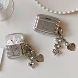 Plating Silver Rabbit Bunny Earphone Case for AirPods Pro 2 Heart Pendant Cover for Airpods 2/3 Bluetooth Headset Case Keychain