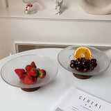 Crystal Glass Dried Fruit Plate High-end Casual Afternoon Tea Dessert Tray Household Living Room Candy Glasses Wood Base Plates