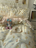 Romantic Floral Dog Cotton Bedding Set Lovely Cartoon Pure Cotton Four-Piece Suite Lace Design Cotton Duvet Cover eet Pillo...