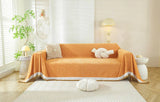 Herringbone Chenille Solid Sofa Towel Thickened Fur Ball Edge Sofa Cover for Four Seasons Cozy Skin-Friendly Blanket for Office