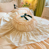 100% Cotton Korean Princess Style Three-layer Ruffles Bow Bedding Set Duvet Cover Bed Skirt Bedspread Pillowcases Wedding Gifts