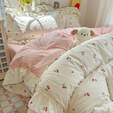 Princess Style Cartoon Floral Ruffles Bedding Set Washed Cotton Duvet Cover Bed Sheet Pillowcases Single Full Queen Size 3/4Pcs