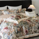 Premium 1000TC Egyptian Cotton Flowers Prints Oil Painting Style Bedding Set Duvet Cover Flat/Fitted Bed Sheet Pillowcases 4Pcs