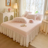 Double Layer Lace Ruffles Princess Wedding Bedding Set 100S Egyptian Cotton Duvet Cover Quilted Bedspread Bed Skirt Pillowcases