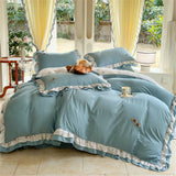 Korean Style Bedding Sets Four Piece Set With Lace Bed Flat Sheet Pillowcase Duvet Cover Set 200x230cm King Size Home Textiles