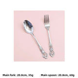 Retro Ins Luxury Relief Stainless Steel Fork And Knife Set Golden And Silver Home Dining Utensils Steak Knife And Fork Set