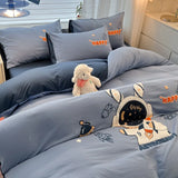 Cute Cartoon Pattern Embroidered Soft Bedding Sets Cozy Breathable Fitted Sheet Kit Kids Adults Bedroom Decor for Spring Summer