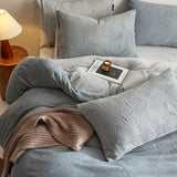 Thickened Simple Design Milk Fleece 4pcs Bedding Sets Carving Winter Warm Quilt Cover Bedspread Pillowcase for Home Bed