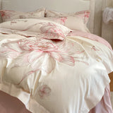Flowers Embroidery Bedding Set Luxury 1000TC Egyptian Cotton Duvet Cover sets Flat/Fitted Bed Sheet Pillowcases Home Textiles