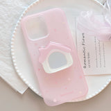Korean Stars Cute Makeup Mirror Pink House Holder Soft Phone Case For iPhone 16 15 14 13 12 Pro Max Shockproof Bumper Back Cover