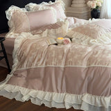 Luxury Princess Lace Ruffle Edge 1000TC Egyptian Cotton Bedding Set Duvet Cover Set Flat Bed Sheet Pillowcases 4Pcs
