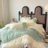 4Pcs Korean Princess Style Luxury Haute Couture Chiffon Lace Ruffle Queen/King Size Quilt Cover Bed Skirt Double Bedspreads