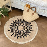 Cotton Linen Carpet for Living Room Muslim Round Plain Floor Mat Hand-Woven Bedroom Area Rug Portable Outdoor Picnic Camping Mat