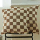 Black Faux Fur Wool Throw Pillow Cover Checked Cushion Cover for Sofa Couch Living Room Polyester Lumbar Pillow Home Decoration