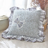 Floral Quilted Pillow Cover 45x45cm - Ruffled Lace Trim with Bow, Decorative Cushion Cover for Sofa/Bedroom, Home Décor