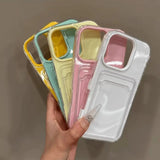 Luxury 2in1 Card Bag Candy Phone Case For iPhone 17 12 13 14 15 16 Pro Max 11 TPU + PC Wallet Shockproof Bumper Back Cases Cover