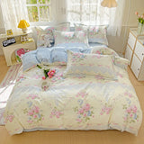 100% Cotton Four Piece Set Soft Skin-friendly Duvet Cover Set Single Couple Flower Printed Comforter Bedding Set for Adults Kids