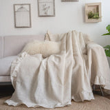 Ruffles Sofa Towel Multi-functional Cover Polyester Hemp Printing Pastoral Pleat Thick Plain Retro Couch Cover Home Decorate