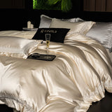 1000TC Egyptian Cotton Soft Silky Brocade Lace Champagne Luxury Bedding Set Duvet Cover Bed Sheet/Fitted Sheet Pillowcases 4Pcs