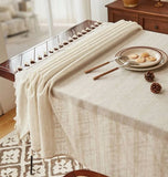 Cotton Linen Striped Tassel Tablecloth Household Rectangular Dust-Proof Tablecloth Suitable For Kitchen Dinning Tabletop Decor